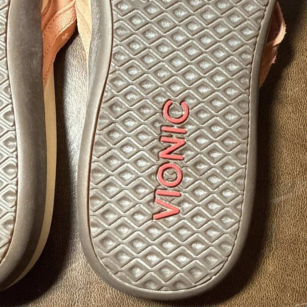 Vionic Tide Aloe Toe Post Sandals Pink / Orange Size 11 Gold Ring Detail EUC